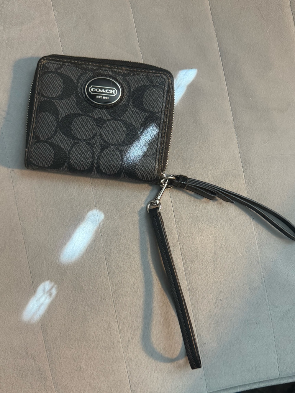 Coach Black Signature Canvas Zip Wallet Wristlet